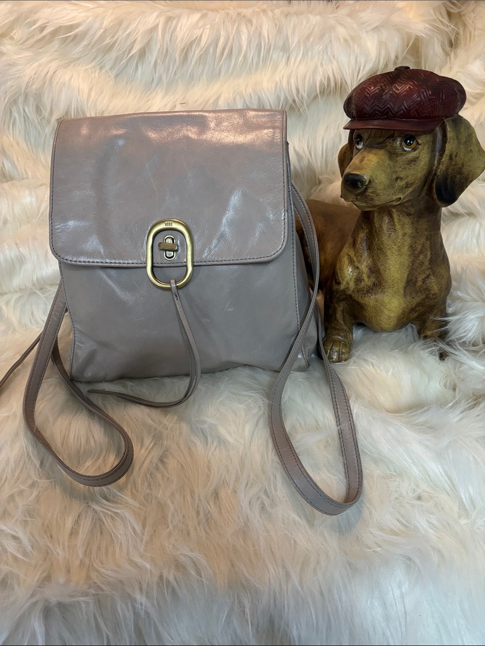 HOBO Taupe Leather Backpack with Gold-Tone Buckle